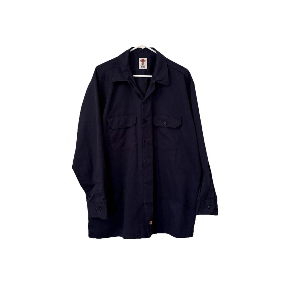 Navy Blue Dickies Work Shirt Button Up Dickies Long Sleeve Collared Shirt Sz XL